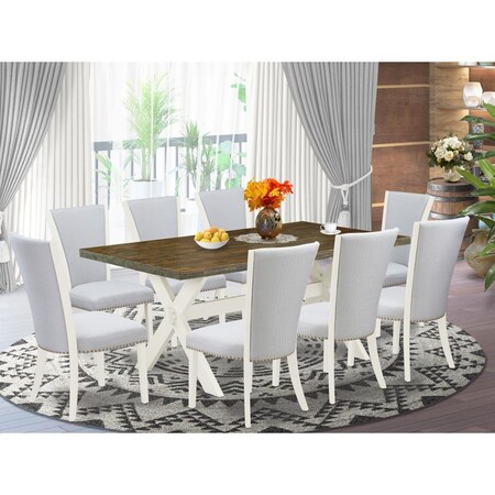 East West Furniture 9 Piece X-Style Dining Table Set - Linen White X077VE005-9